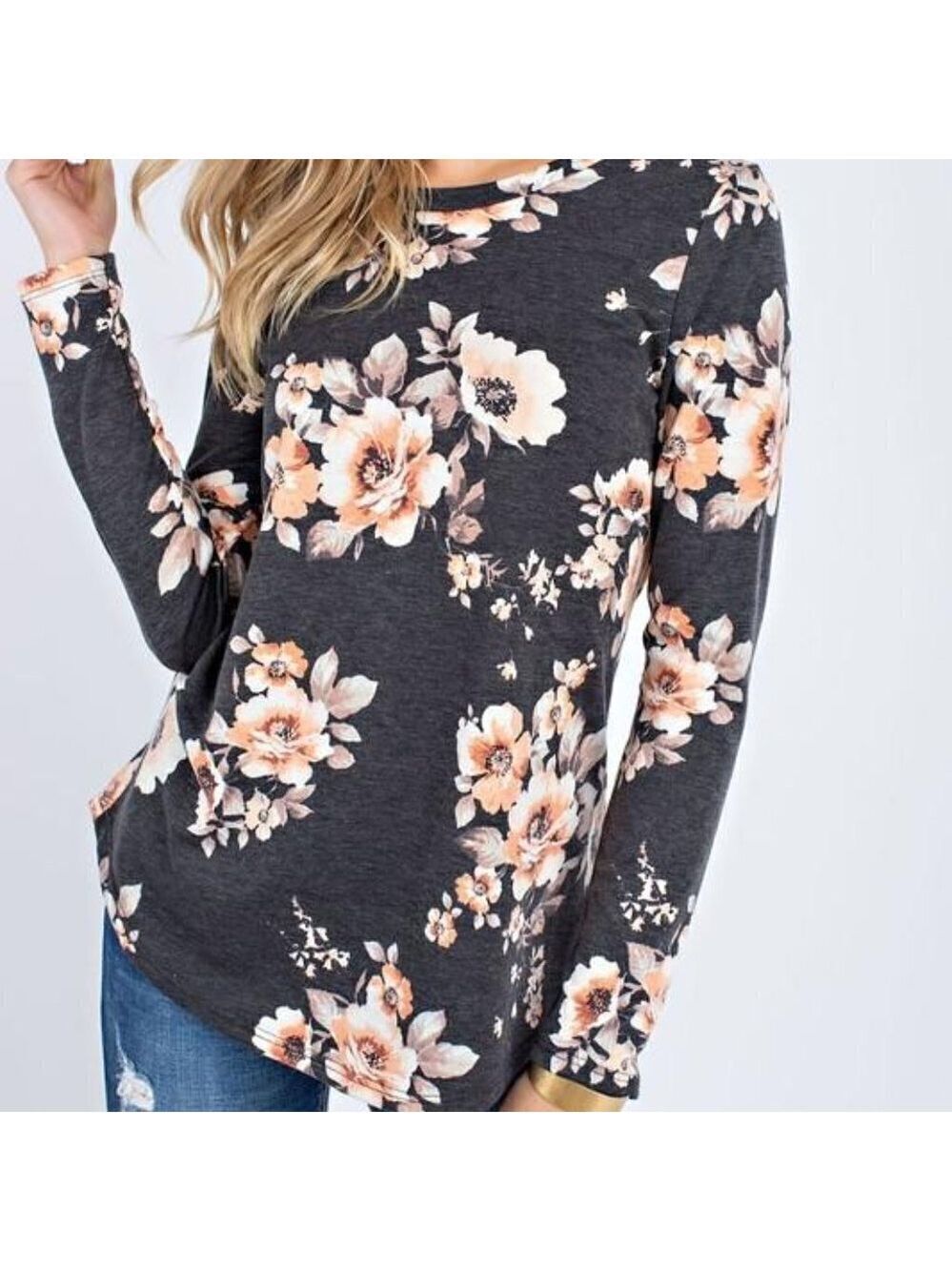 12 PM BY MON AMI Long-sleeve Floral Print French Terry Top Size Small NWT